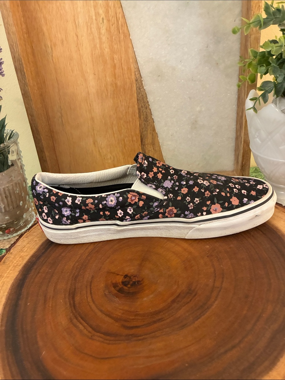 Vans Black Slip-On Sneakers with Pink & Lavender Floral Pattern - Picture 7 of 11